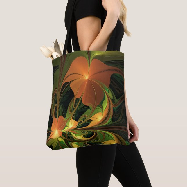 Tote Bag Imaginaire Plante Abstrait rouille verte Brown fra (De près)