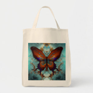 Tote Bag Imaginaire Steampunk Orange Butterfly Aqua Aquarel