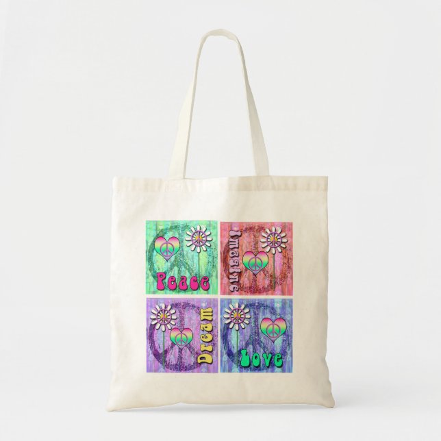 Tote Bag Imaginez, rêvez, paix, et aimez la conception (Devant)