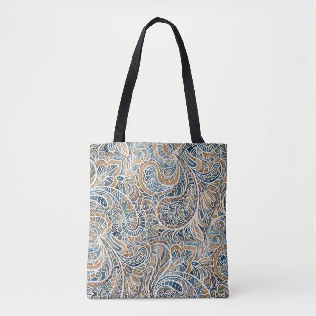 Tote Bag Impression à main Paisley multicolore (Devant)