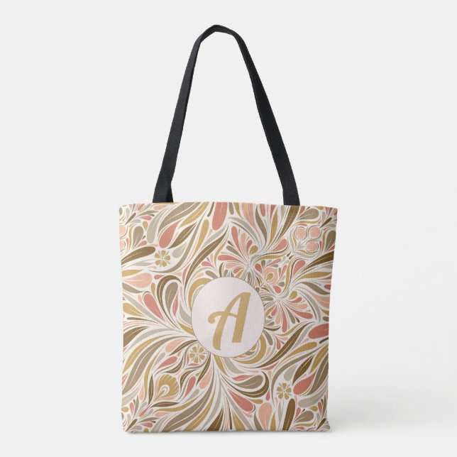 Tote Bag Impression Boho colorée avec Monogramme (Dos)