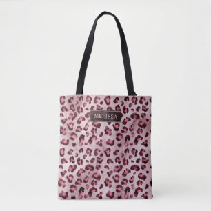 Tote Bag Impression d'animal léopard rose avec faux feuille