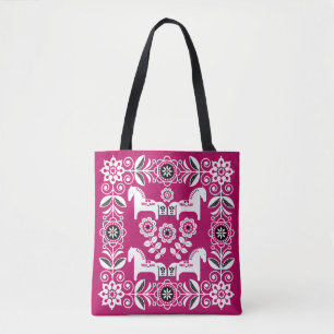 Tote Bag Impression de cheval suédois Dala rose