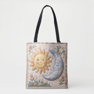 Tote Bag Impression de style de courte vintage Soleil Lune 