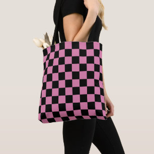 Tote Bag Imprimé à carreaux noir et rose