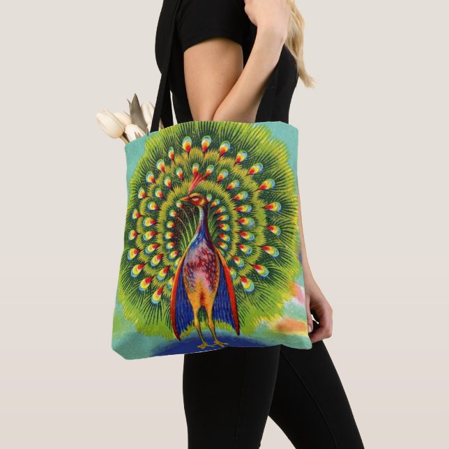 Tote Bag imprimé de paon amusant (De près)
