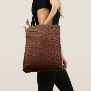 Tote Bag imprimé en cuir crocodile Brown