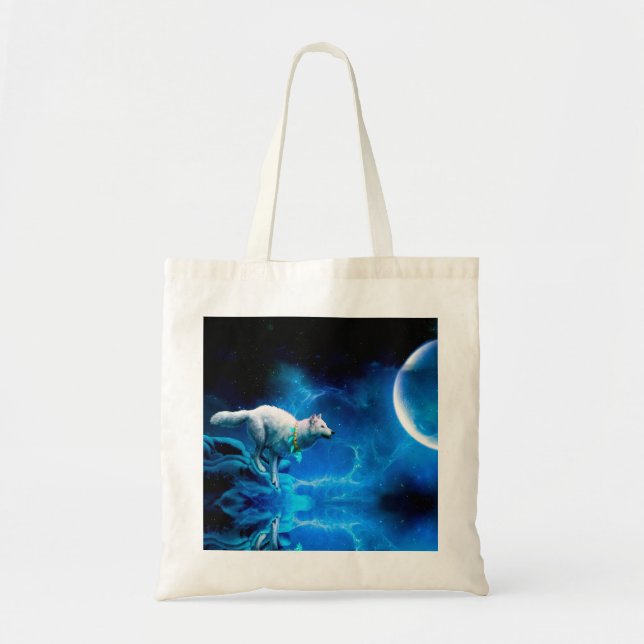 Tote Bag Indian wolf and the full moon (Devant)