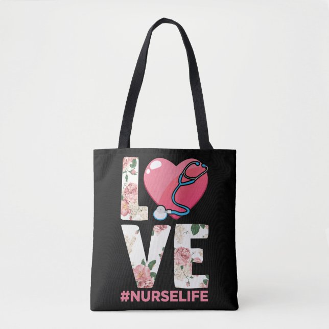 Tote Bag Infirmière de la RN Fleur de vie Paramètre Coeur s (Devant)