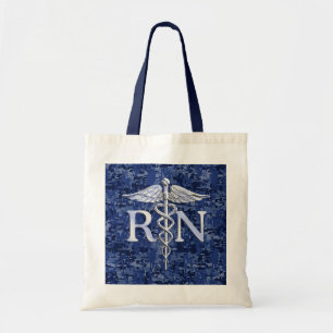 Tote Bag Infirmière diplômée IR Caducée sur camouflage bleu