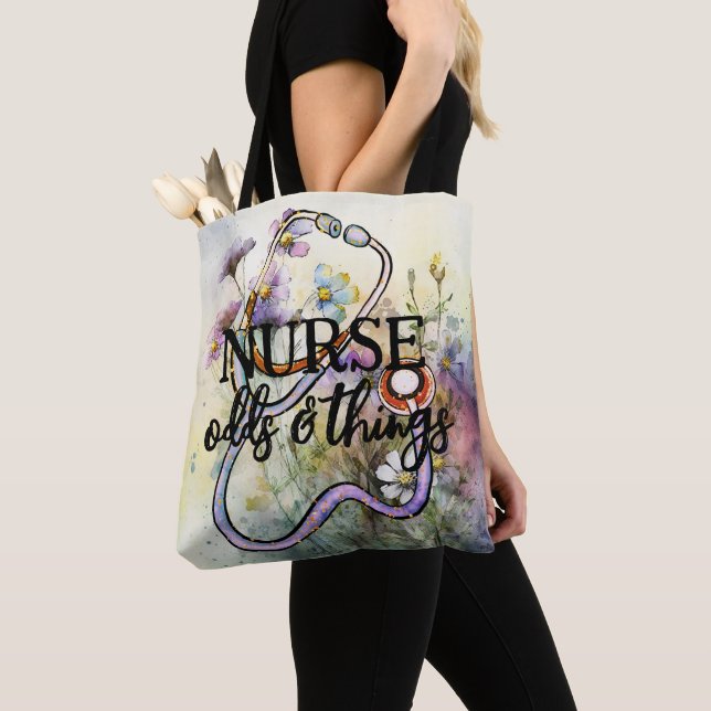 Tote Bag Infirmière Funny personnalisée Floral Stethoscope  (De près)