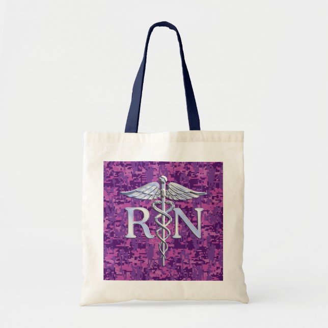 Tote Bag Infirmière inscrite RN Silver Caduceus Fuchsia Cam (Devant)
