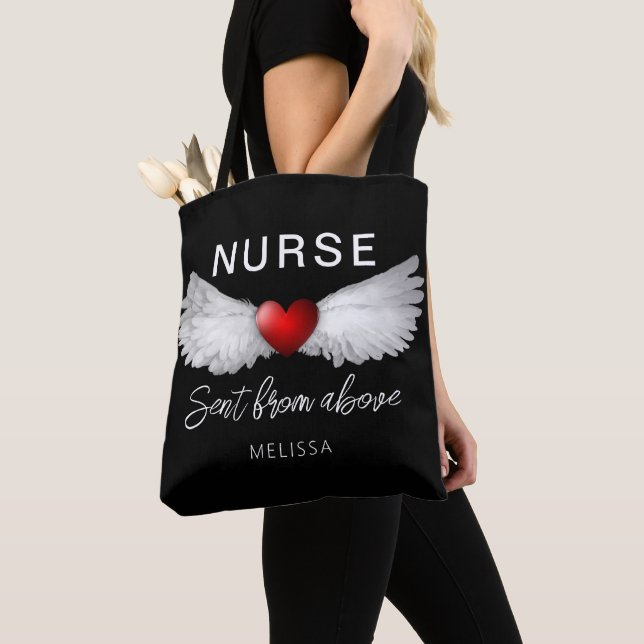 Tote Bag Infirmière personnalisée Médicale Ange ailes Coeur (De près)