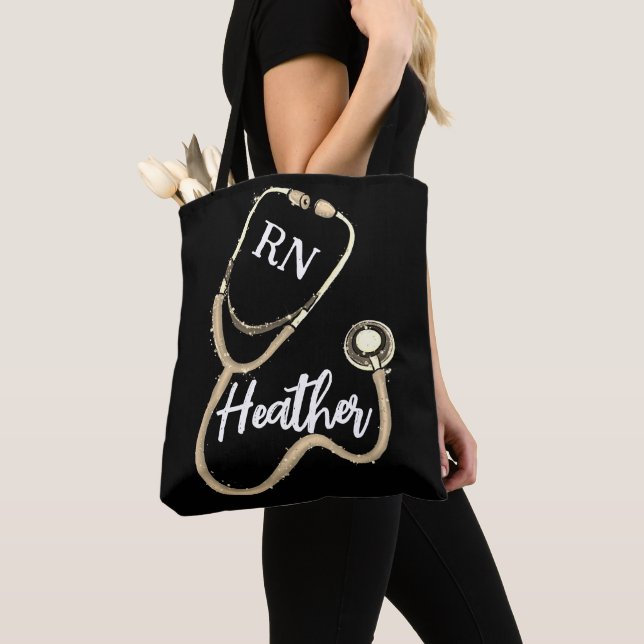 Tote Bag Infirmière RN Gold Stethoscope Noir Minimaliste (De près)