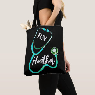 Tote Bag Infirmière RN Green Stethoscope Turquoise Black Mi