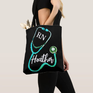Tote Bag Infirmière RN Green Stethoscope Turquoise Black Mi