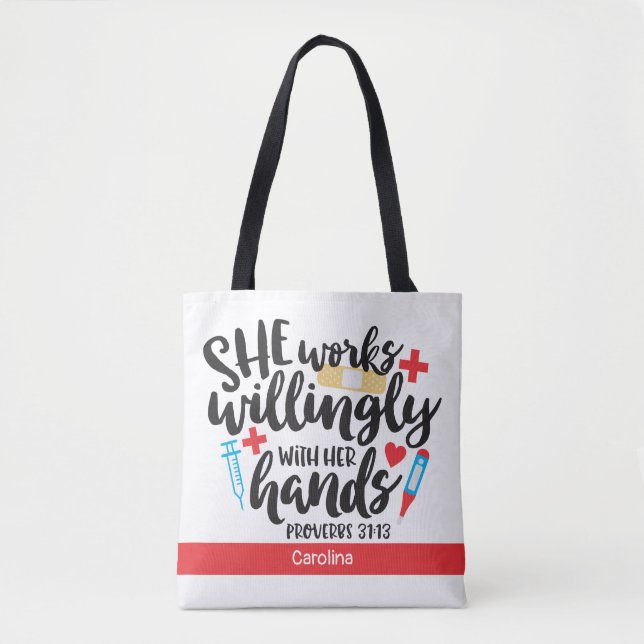 Tote Bag Infirmière travaille avec enthousiasme ses mains p (Devant)