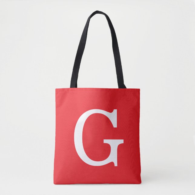 Tote Bag Initial Letter Monogram Red White Plain Simple (Devant)