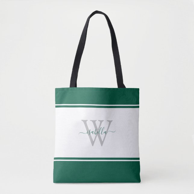 Tote Bag Initiale de script monogrammé vert émeraude (Devant)