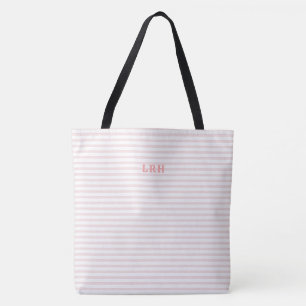 Tote Bag Initiales Classiques Monogramme Rayure Rose Pêche