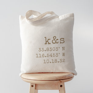 Tote Bag Initiales, coordonnées et date du Mariage de machi