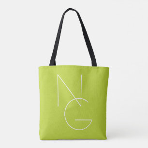 Tote Bag Initiales de chevauchement modernes 2   Lime vert