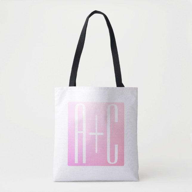 Tote Bag Initiales de couple | Gradation rose subtile (Devant)