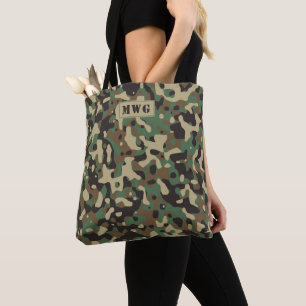 Tote Bag Initiales du monogramme motif camouflage Camo