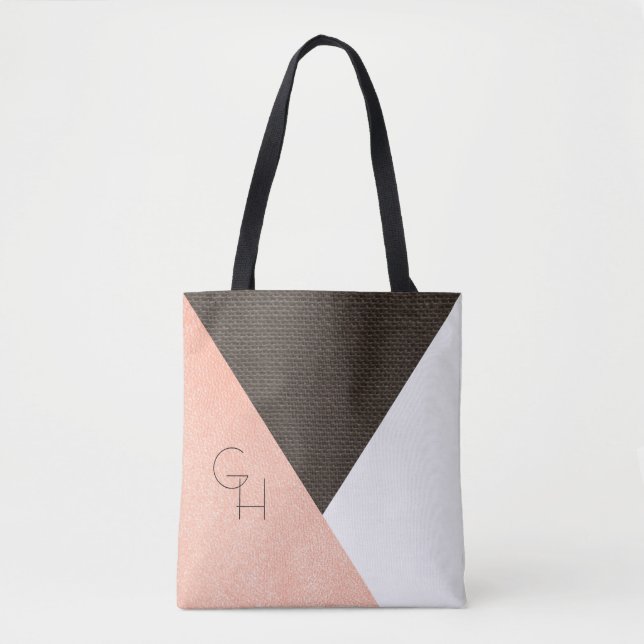 Tote Bag Initiales en cuir de crème moderne et élégant (Devant)