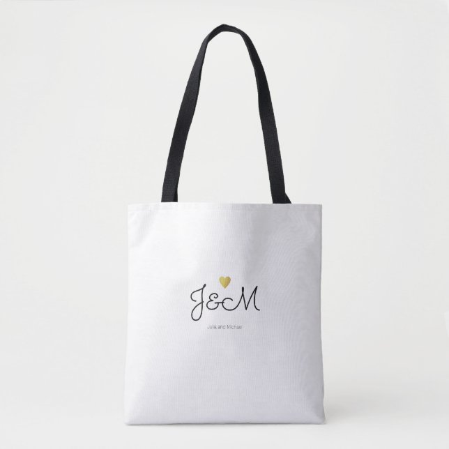 Tote Bag initiales et noms de mariée sur blanc (Devant)