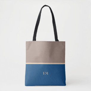 Tote Bag Initiales minimes de monogramme bleu moderne