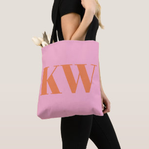 Tote Bag Initiales Personnalisées Rose Orange Moderne