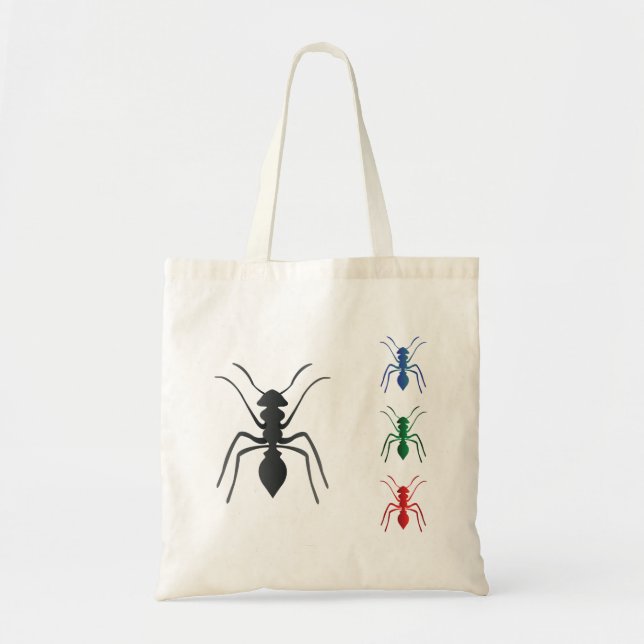 Tote Bag Insectes de silhouettes de fourmi Noir Bleu Vert e (Devant)