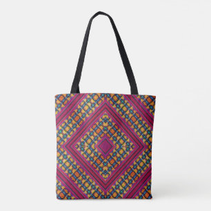 Tote Bag Inspiré de la tribu Boho Rose, Bleu, Orange et Jau