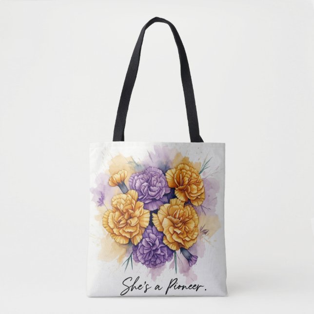 Tote Bag Inspirer les oeillets, "Elle est pionnier" Floral  (Devant)