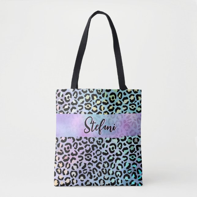 Tote Bag Iridescente Foil arc-en-ciel Leopard pourpre (Devant)