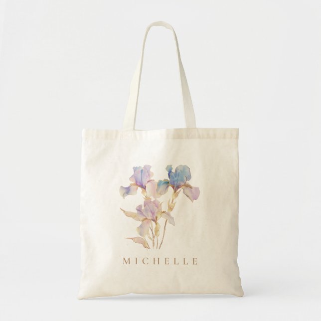 Tote Bag Iris Élégant Fleurs Personnalisées (Devant)