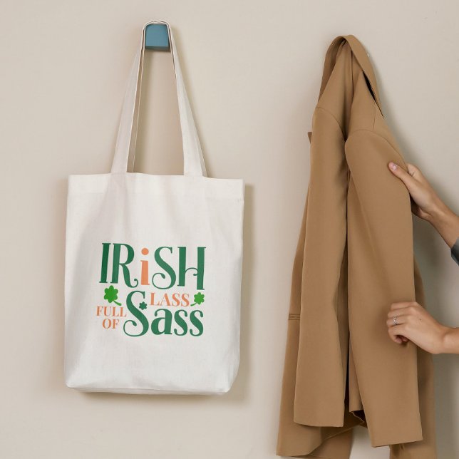 Tote Bag Irish Lass Plein De Sass Drôle St Patrick's Day (Créateur téléchargé)