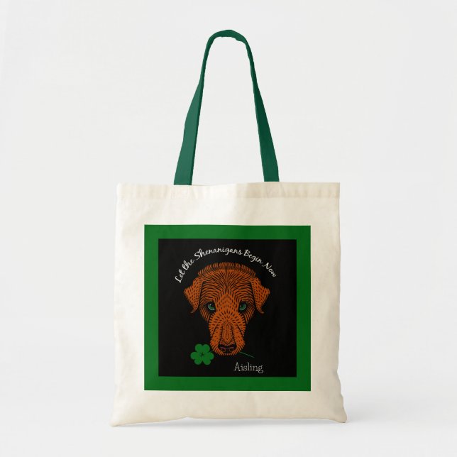 Tote Bag Irlandais Wolfhound Dog avec Shamrock et votre nom (Devant)