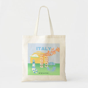 Tote Bag Italie Travel Art, Côte d'Amalfi, Preppy, Bleu