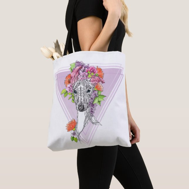 Tote Bag Italien greyhound whippet chien portrait fleurs ar (De près)