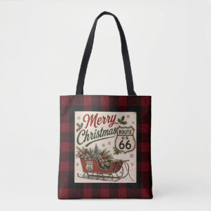 Tote Bag Itinéraire 66 de style Noël à carreaux de bison