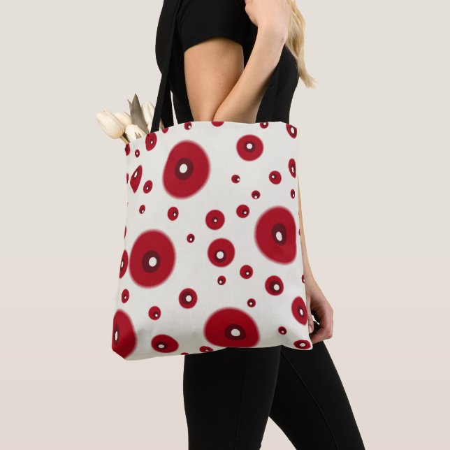 Tote Bag Ivory Red Dots Funky Whimsical Circle Pattern  (De près)