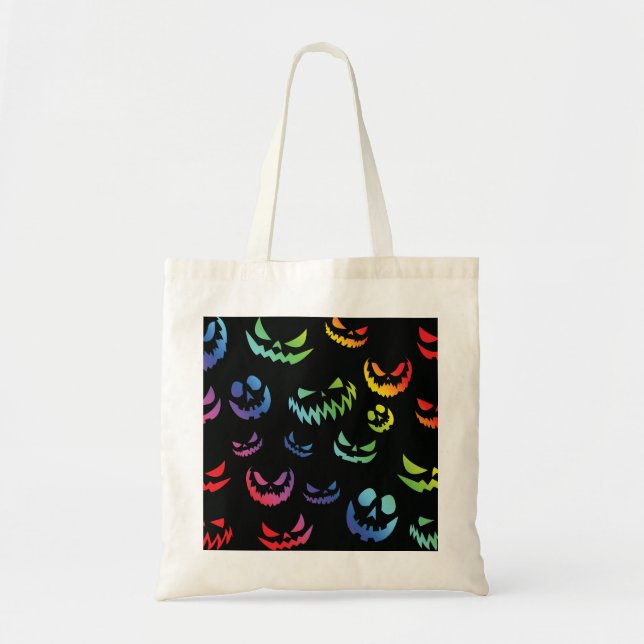 Tote Bag Jack-o'-lantern face Citrouille noir et blanc (Devant)