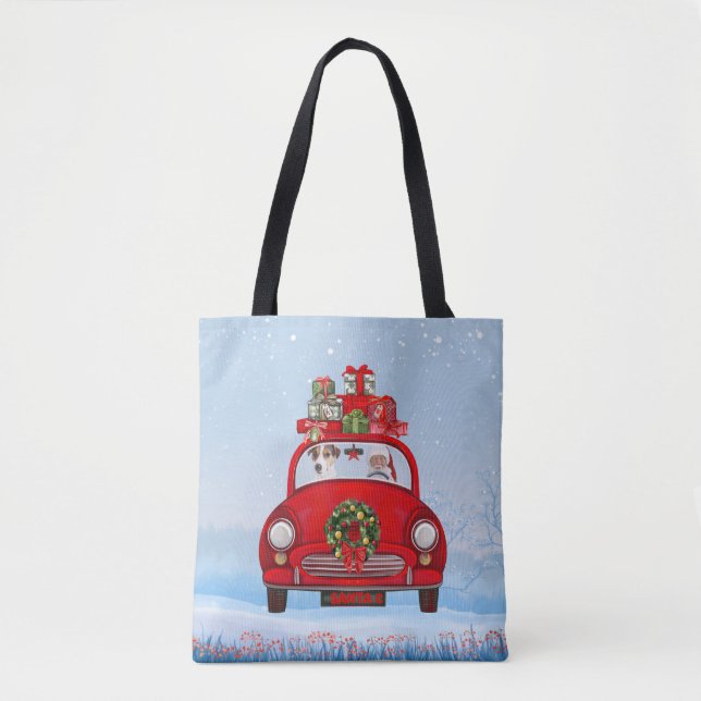 Tote Bag Jack Russell Chien En Voiture Avec Le Père Noël (Devant)