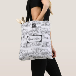 Tote Bag JACK RUSSELL Terrier Black Toile avec nom personna
