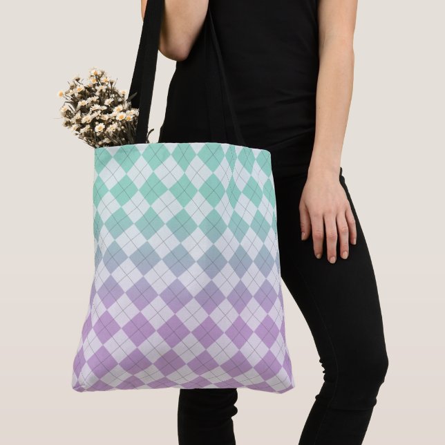 Tote Bag Jacquards à dégradé - violet clair et vert (De près)