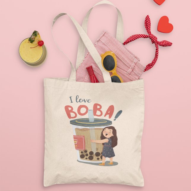 Tote Bag J'adore boba ! mignonne fille serrant dans ses bra (Créateur téléchargé)