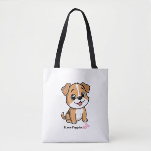 Tote Bag J'adore les chiots mignon dessin animé chien épaul