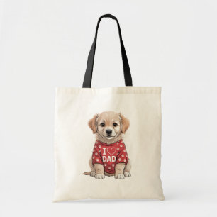 Tote Bag J'adore Papa Chiot Mignon avec Empreintes de Patte